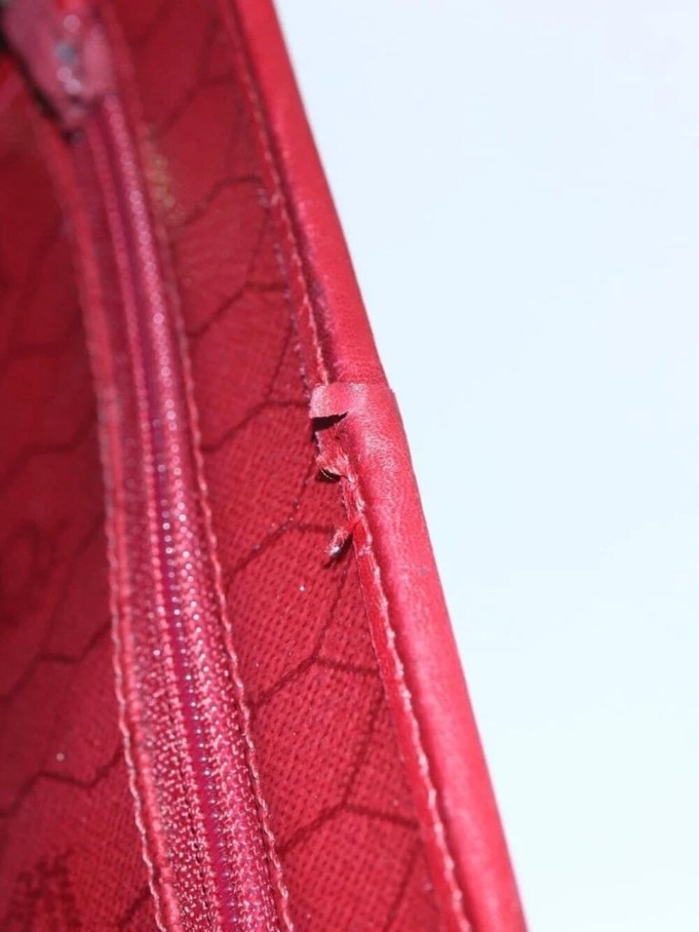 Christian Dior Honeycomb Canvas Hand Bag PVC Leather 2way Red Gold - Picture 14 of 15